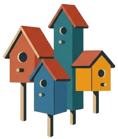 Colorful hand-painted birdhouses