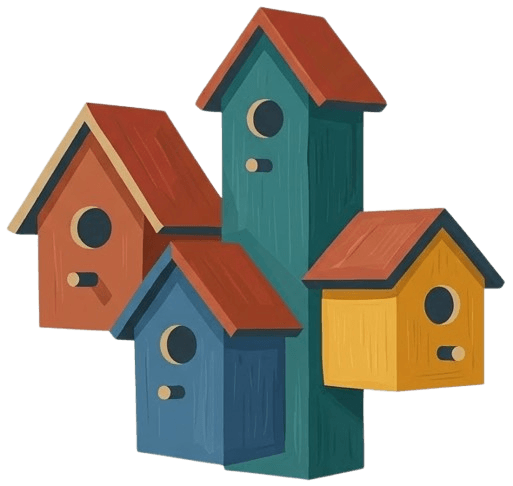 Colorful hand-painted birdhouses